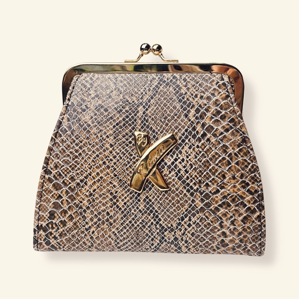 Vintage Clutch Snakeskin Kisslock Gold Frame By Roma Crossbody Brown